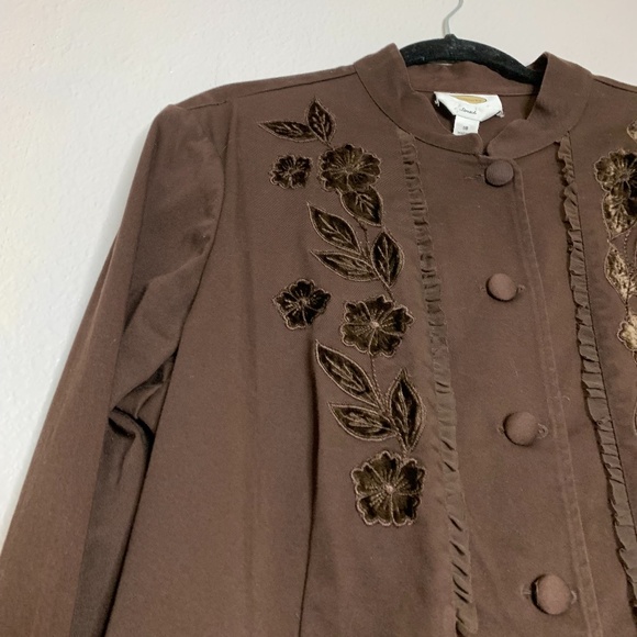 Talbots Womens Sz 18 Brown Blazer Jacket Coat Button Up Fabric Buttons Floral em - Picture 2 of 6